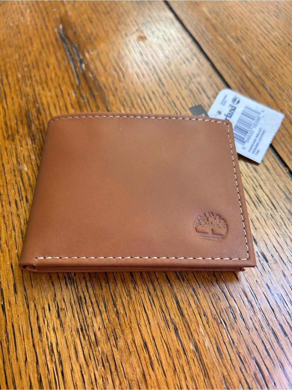 Timberland Tan Leather Bifold Wallet with Embossed Tree genuine leather